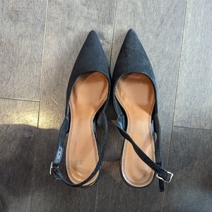 New never worn black suede slingbacks